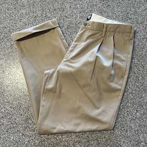 Lands End Pants‎ Mens 36x30 Traditional Fit Pleated Khakis Cuffed Cotton Beige